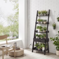 Lovitgo Ladder Shelf, 5 Tier Ladder Bookshelf with Power Outlet, USB Port, Fast Charging and Drawer, Wood Ladder Shelves for Living Room, Home Office, Kitchen, Bedroom, Industrial Style, Espresso