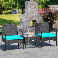 Tangkula 3 Pieces Patio Wicker Rattan Furniture Set, Rattan Chair With Coffee Table, High Load Bearing Chair Conversation Sets For Patio Garden Lawn Backyard Pool