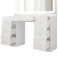 Ironck Vanity Desk With Led Lighted Mirror Power Outlet 7 Drawers Makeup Vanities Table With Stool For Bedroom White