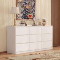 Famapy Chest Of Drawers White Dresser No Handle, Modern 9 Drawer Dresser, Contemporary Style, 9-Drawer Cabinet Dresser For Bedroom (63