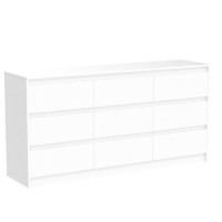 Famapy Chest Of Drawers White Dresser No Handle, Modern 9 Drawer Dresser, Contemporary Style, 9-Drawer Cabinet Dresser For Bedroom (63