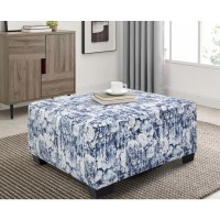 American Furniture Classics Blue Floral Square Upholstered Ottoman