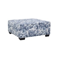 American Furniture Classics Blue Floral Square Upholstered Ottoman