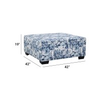 American Furniture Classics Blue Floral Square Upholstered Ottoman