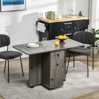 Homcom Foldable Dining Table, Rolling Kitchen Table With Storage Drawers And Cabinet, Drop Leaf Table On Wheels, Grey