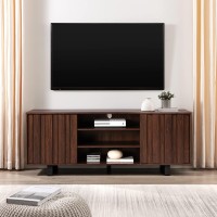 Walker Edison Leith Modern Grooved Door Stand for TVs up to 65 Inches, 60 Inch, Dark Walnut