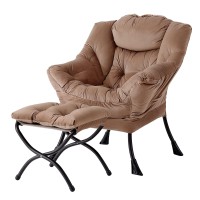 Welnow Lazy Chair With Ottoman Modern Lounge Accent Chair With Armrests And A Side Pocket Leisure Sofa Chair Set Reading Chai