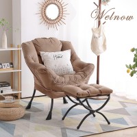 Welnow Lazy Chair With Ottoman Modern Lounge Accent Chair With Armrests And A Side Pocket Leisure Sofa Chair Set Reading Chai