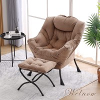 Welnow Lazy Chair With Ottoman Modern Lounge Accent Chair With Armrests And A Side Pocket Leisure Sofa Chair Set Reading Chai