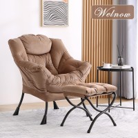 Welnow Lazy Chair With Ottoman Modern Lounge Accent Chair With Armrests And A Side Pocket Leisure Sofa Chair Set Reading Chai