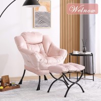 Welnow Lazy Chair With Ottoman Modern Lounge Accent Chair With Armrests And A Side Pocket Leisure Upholstered Sofa Chair Set