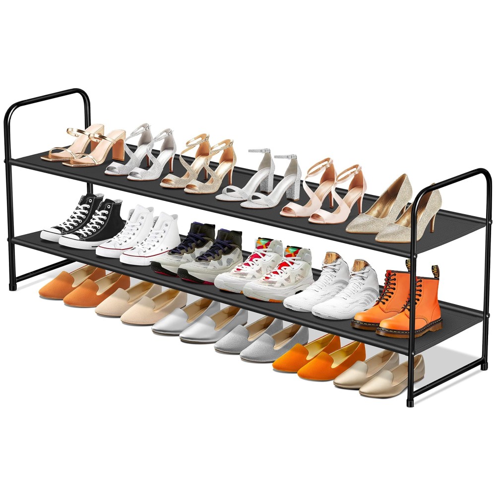 Sleeping Lamb Long 2Tier Shoe Organizer For Closet Stackable Wide Shoe Rack Holds 18Pairs Low Shoe Shelf Storage For Bedroom