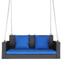 Outvita Porch Swing 2 Person Hanging Bench Wicker Outdoor Swing Bench With Cushion And Pillow For Patio Yard Garden Hold Up T