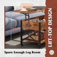 Wlive Lift Top Coffee Table For Living Room, Coffee Table With Storage, Hidden Compartment And Metal Frame, Central Table With 4 Casters For Reception Room, Rustic Brown