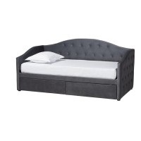 Baxton Studio Mansi Modern and Contemporary Grey Velvet Fabric Upholstered Twin Size 2Drawer Daybed