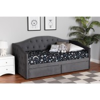 Baxton Studio Mansi Modern and Contemporary Grey Velvet Fabric Upholstered Twin Size 2Drawer Daybed