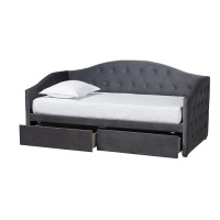 Baxton Studio Mansi Modern and Contemporary Grey Velvet Fabric Upholstered Twin Size 2Drawer Daybed