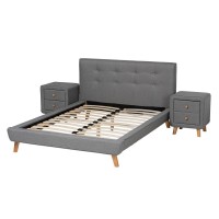 Baxton Studio Jonesy MidCentury Modern Transitional Grey Fabric Upholstered Queen Size 3Piece Bedroom Set