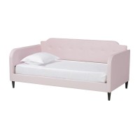 Baxton Studio Kaya Modern and Contemporary Light Pink Velvet Fabric and Dark Brown Finished Wood Full Size Daybed