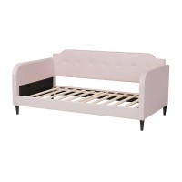 Baxton Studio Kaya Modern and Contemporary Light Pink Velvet Fabric and Dark Brown Finished Wood Full Size Daybed