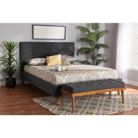 Baxton Studio Valencia MidCentury Modern Dark Grey Fabric Upholstered Queen Size 2Piece Bedroom Set