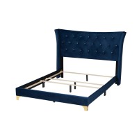 Baxton Studio Easton Contemporary Glam and Luxe Navy Blue Velvet and Gold Metal Queen Size Panel Bed