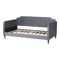 Baxton Studio Kaya Modern and Contemporary Grey Velvet Fabric and Dark Brown Finished Wood Twin Size Daybed