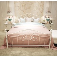 Tuseer Metal Bed Frame Queen Size With Vintage Headboard And Footboard Platform Base Wrought Iron Bed Frame (White,Queen)