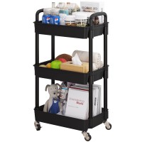 Udear 3-Tier Rolling Utility Cart With 12 Category Labels,Multifunctional Storage Shelves With Handle And Lockable Wheels For Room,Office,Kitchen,Bathroom,Black