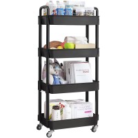 Udear 4-Tier Rolling Utility Cart With 12 Category Labels,Multifunctional Storage Shelves With Handle And Lockable Wheels For Room,Office,Kitchen,Bathroom,Black