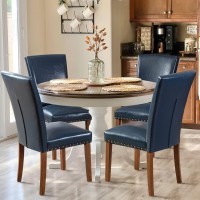 Colamy Upholstered Parsons Dining Chairs Set Of 4, Pu Leather Dining Room Kitchen Side Chair With Nailhead Trim And Wood Legs - Blue