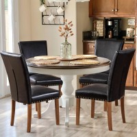 Colamy Upholstered Parsons Dining Chairs Set Of 4, Pu Leather Dining Room Kitchen Side Chair With Nailhead Trim And Wood Legs - Black