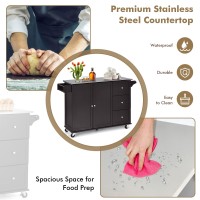 PETSITE Kitchen Island Cart with Stainless Steel Countertop, Rolling Kitchen Island with Storage Cabinet, Drawers & Spice Rack, Butcher Block Island Table for Food Prep on Wheels