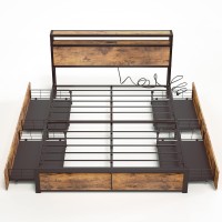 Likimio Full Size Bed Frame With Storage, 2-Tier Storage Headboard With Charging Station And 4 Drawers, No Box Spring Needed, Easy Assembly, Vintage Brown