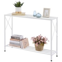 Tajsoon Console Table, Industrial Entryway Table, Narrow Sofa Table With Shelves, Entrance Table For Entryway, Hallway, Living Room, Foyer, Corridor, Office, White