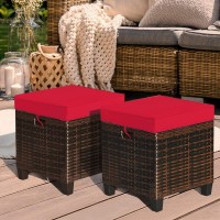 Happygrill 2-Pieces Patio Ottoman Set Outdoor Rattan Wicker Ottoman Seat With Removable Cushions Patio Furniture Footstool Footrest Seat