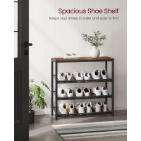 Vasagle Shoe Rack For Entryway 4 Tier Shoe Storage Shelves 1215 Pairs Shoe Organizer With Sturdy Wooden Top And Steel Frame