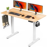 Sweetcrispy Electric Standing Desk,48 X 24In Adjustable Height Electric Stand Up Desk Standing Computer Desk Home Office Desk Ergonomic Workstation With 3 Memory Controller, Bamboo Texture