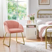 Yaheetech Flower Shape Velvet Armchair, Modern Side Chair Vanity Chair With Golden Metal Legs For Living Room/Dressing Room/Bedroom/Home Office/Kitchen, Pink