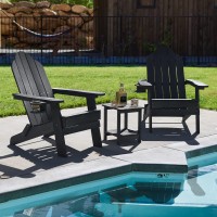 Lue Bona Folding Adirondack Chair Set Of 2 With Adirondack Side Table Black Hdps Fire Pit Adirondack Chairs With Cup Holder For