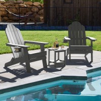 Lue Bona Folding Adirondack Chair Set Of 2 With Adirondack Side Table Dark Gray Hdps Fire Pit Adirondack Chairs With Cup Holder