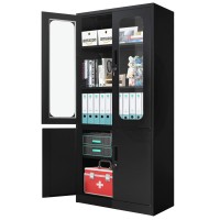 Intergreat Locking Storage Cabinet With Lock Tall Office Metal Cabinet With Glass Door Lockable Black Steel Cabinet With 3 Adj