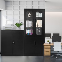 Intergreat Locking Storage Cabinet With Lock Tall Office Metal Cabinet With Glass Door Lockable Black Steel Cabinet With 3 Adj