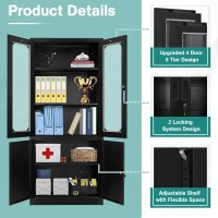 Intergreat Locking Storage Cabinet With Lock Tall Office Metal Cabinet With Glass Door Lockable Black Steel Cabinet With 3 Adj