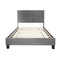 Better Home Products Giulia Velvet Upholstered Twin Platform Panel Bed in Gray