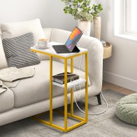 Yoobure C Shaped End Table With Charging Station Small Side Tables For Living Room Bedroom Sofa Table With Usb Ports And Outl