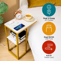 Yoobure C Shaped End Table With Charging Station Small Side Tables For Living Room Bedroom Sofa Table With Usb Ports And Outl