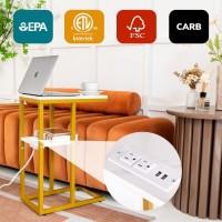 Yoobure C Shaped End Table With Charging Station Small Side Tables For Living Room Bedroom Sofa Table With Usb Ports And Outl