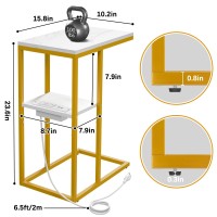 Yoobure C Shaped End Table With Charging Station Small Side Tables For Living Room Bedroom Sofa Table With Usb Ports And Outl