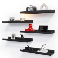 Richer House 5 Set Floating Wall Mounted Shelves Black Shelves For Wall Decor Modern Picture Ledge Shelf With Lip For Storage